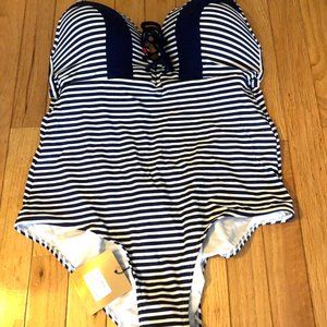 NWT Niptuck Swim Navy White Striped Convertible One Piece Swimsuit. Size: 12